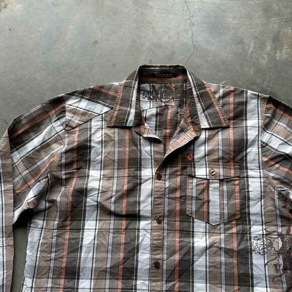 Volcom Tailored Shirt Men's L Plaid Button Down Long Sleeve Cotton Polyester - Picture 4 of 11